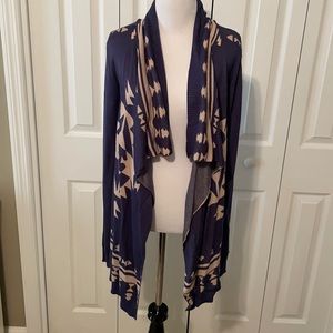Navy and taupe printed cardigan